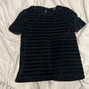(2/$20) French Connection black velvet striped t shirt XS